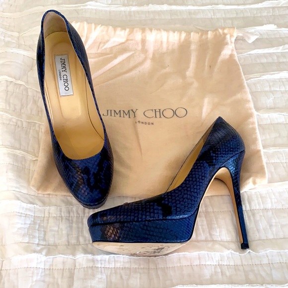 Jimmy Choo size 10 platform blue snakeskin heels. - Picture 1 of 3